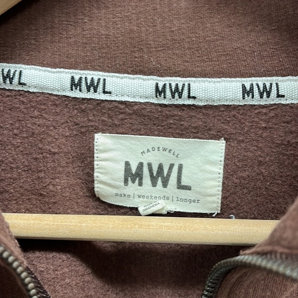Madewell MWL Ribbed Half Zip Raglan Sweatshirt in Brown L - Picture 7 of 8
